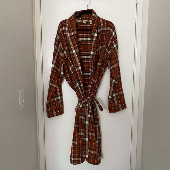 L.L. Bean Plaid Flannel Robe 100% Cotton with Belt - Picture 1 of 7